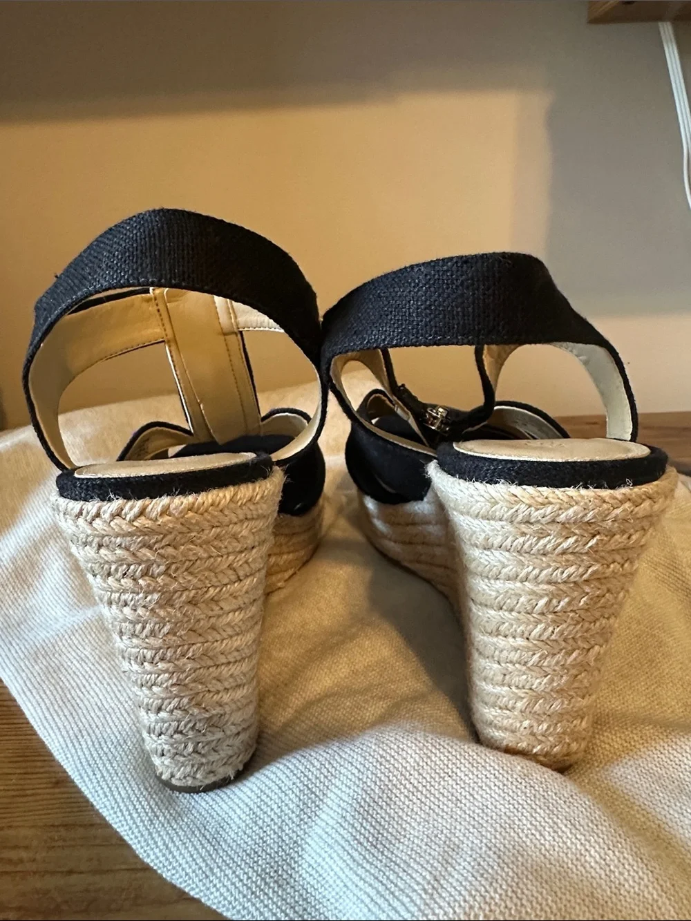 Michael Kors Black Wedge Espadrille Sandals with Front Zipper